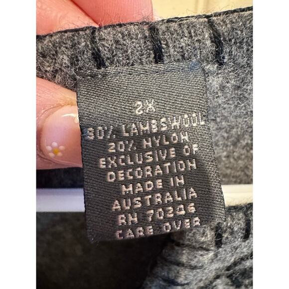 Relativity Gray Black Long Sleeve Wool Blend Sweater Embroidery Plus Sz 2x - Picture 6 of 10